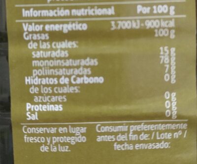 Aceite De Oliva Virgen Extra Hojiblanca - Información nutricional