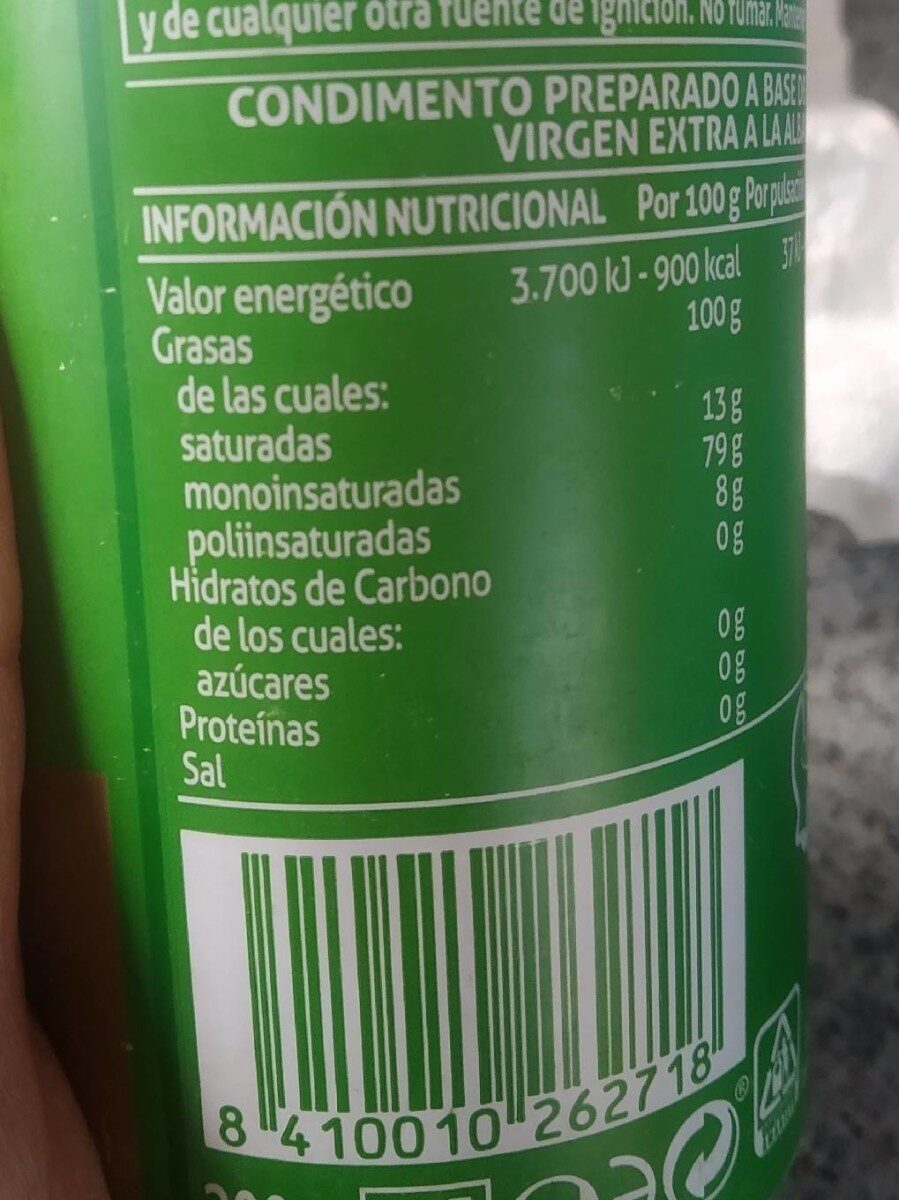 Aceite En Spray De Oliva Carbonell X 200ML Para Ensaladas - Información nutricional - fr