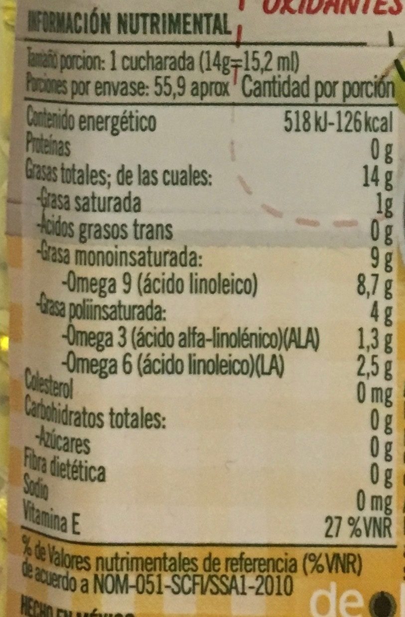Aceite Carbonell con un toque de oliva - Información nutricional