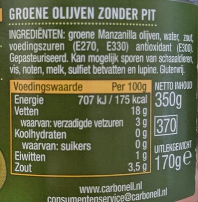 Groene olijven Zonder Pit - Información nutricional - nl
