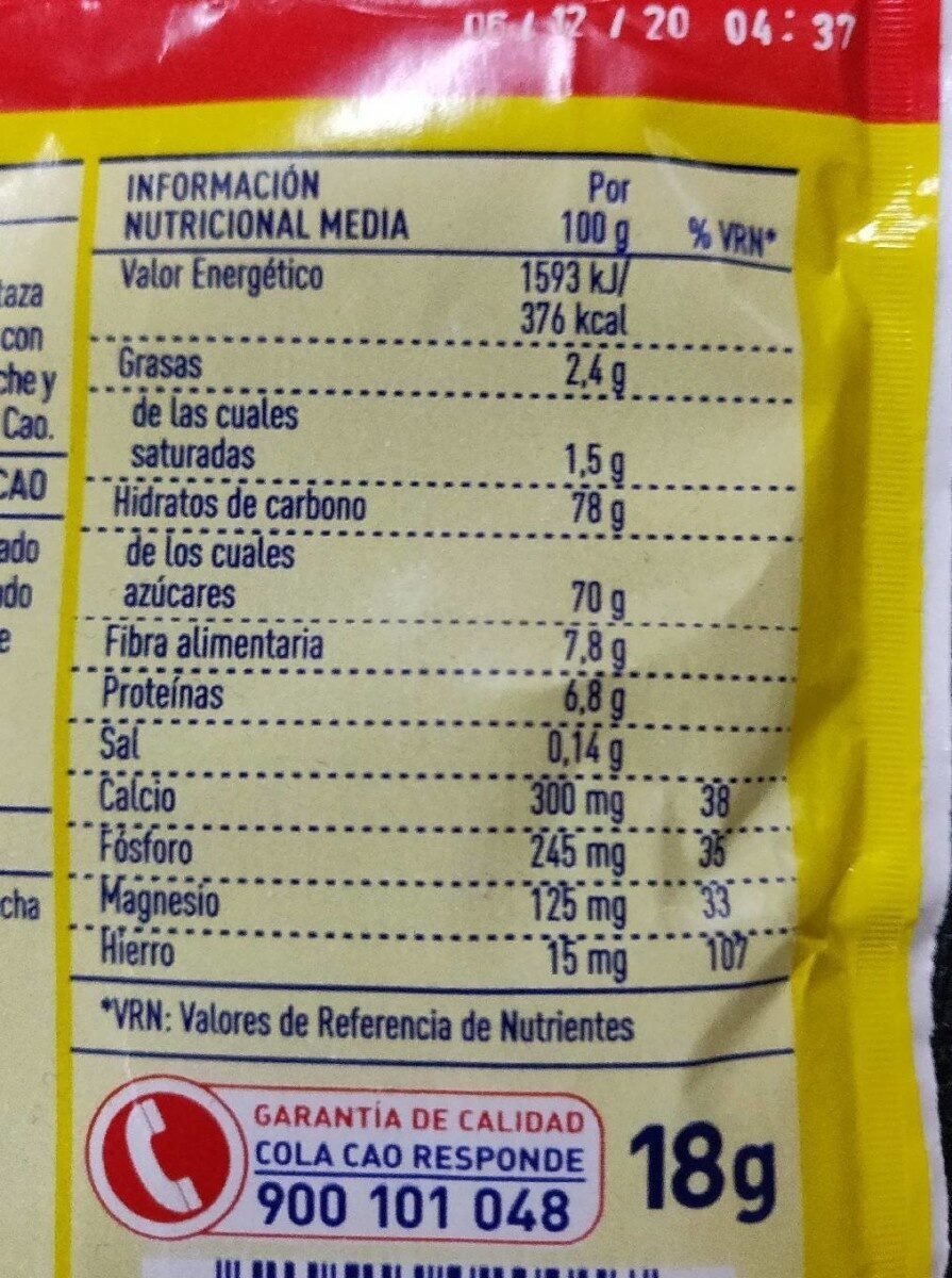 Cola Cao El Original - Información nutricional