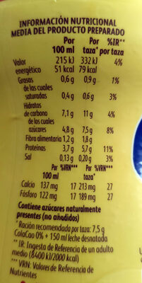 Cola Cao 0% azúcares - Voedingswaarden - es