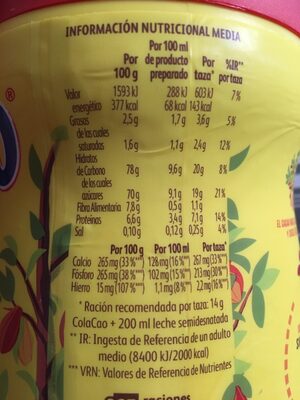 Cola Cao El Original - Informació nutricional - en