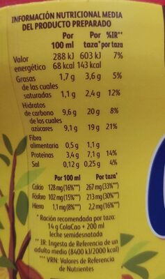 Cola Cao original - Informació nutricional - es