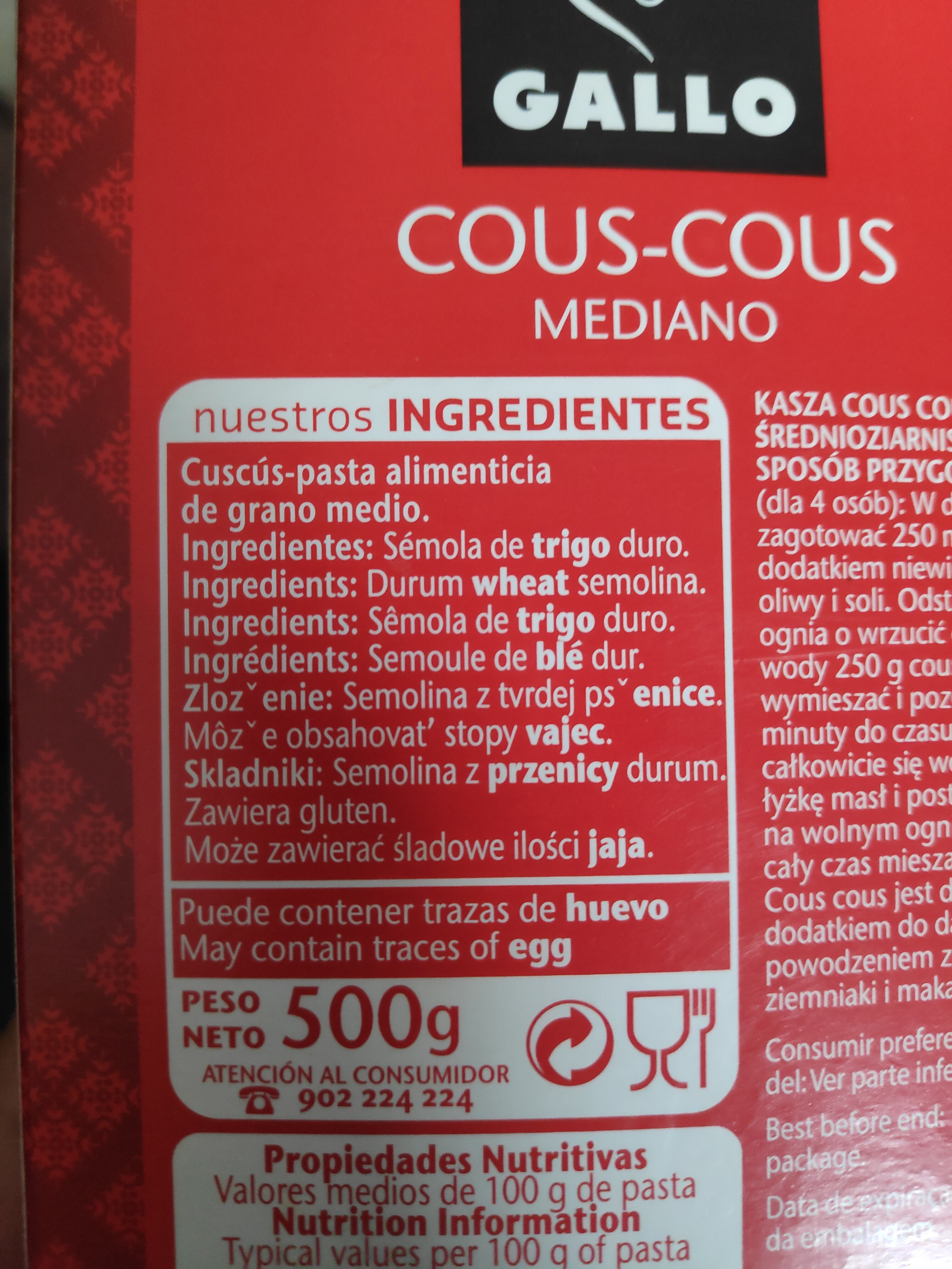 Cous cous - Ingredients - es