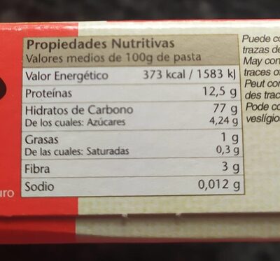 Placas precocidas para canelones - Informació nutricional - es