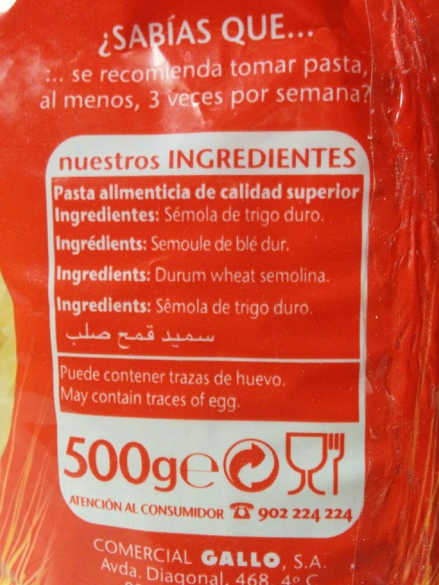 Fideos nº 2 paquete 500 g - Ingredients - fr