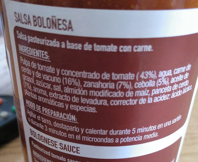Boloñesa - Ingredients - es