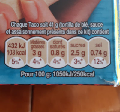 Kit tacos panadillas sans piment OLD EL PASO - Tableau nutritionnel