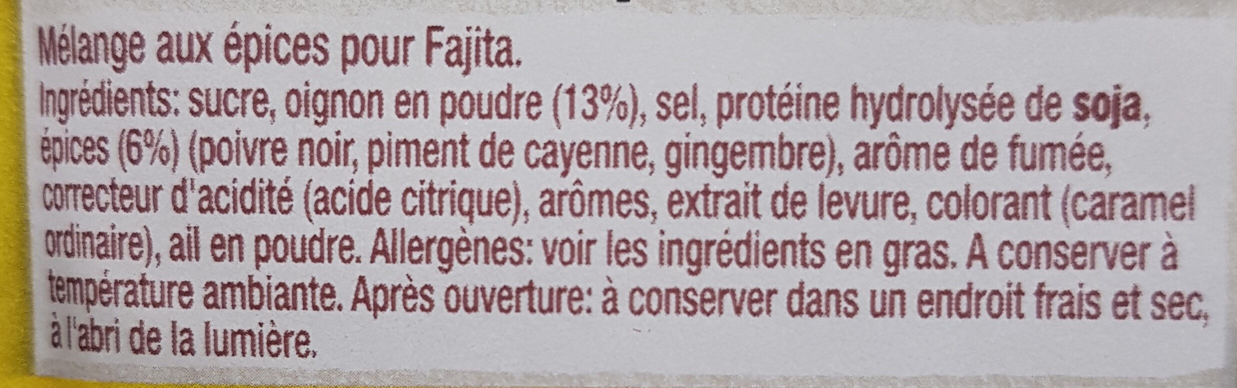 Mélange aux épices fajitas - Ingredients - fr