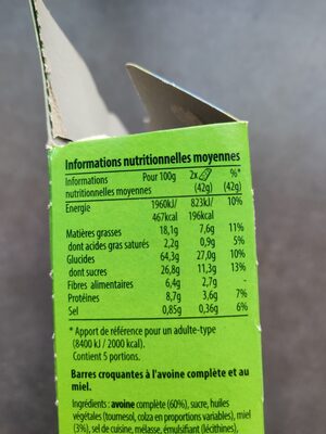 Crunchy avoine et miel - Información nutricional - fr