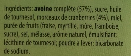 Crunchy Avoine & Cranberries - Ingrédients