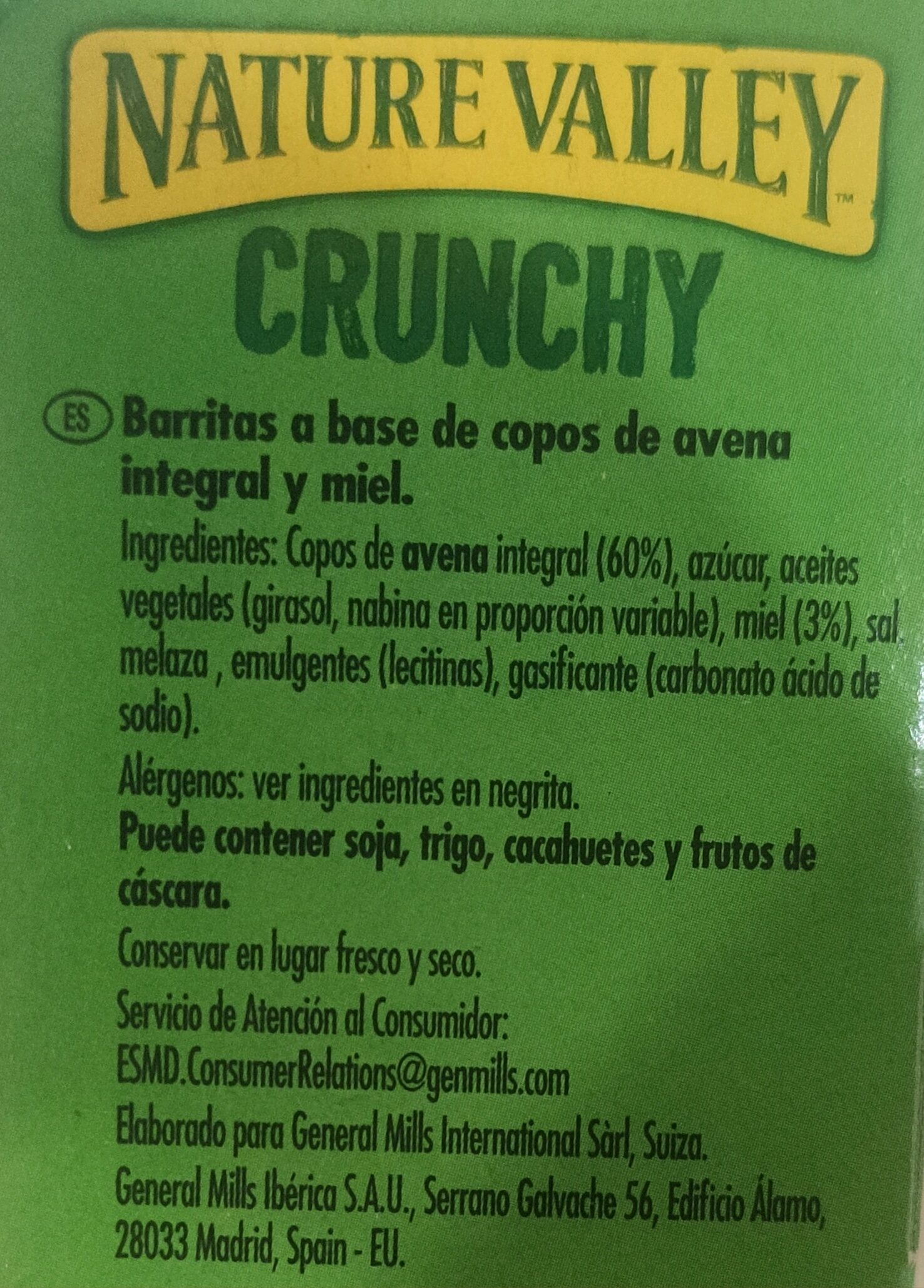 Crunchy Avena y Miel - Ingredients - es