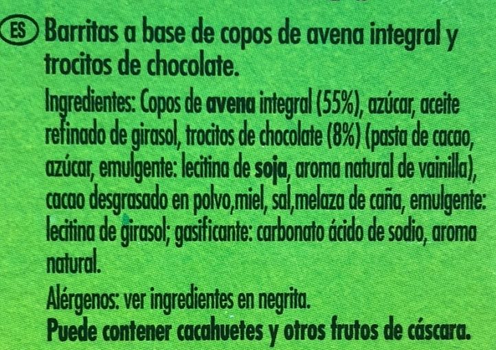 Crunchy avena y chocolate negro - Ingredientes