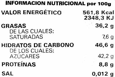 Atlantic seleccion chocolate negro con almemdras - Información nutricional