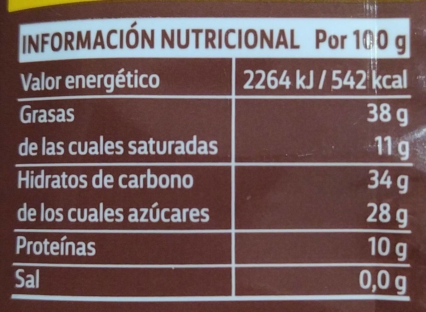Chocolate 72% - Información nutricional