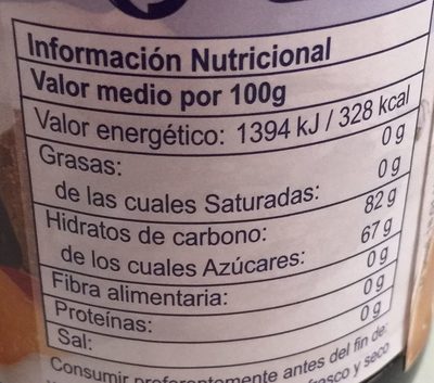 Caramelo líquido - Información nutricional