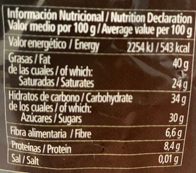 Mini chocolate 70% cacao - Informació nutricional - es