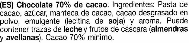 Tableta de chocolate negro 70% cacao - Ingredientes