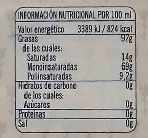 Aceite de oliva virgen extra - Informació nutricional