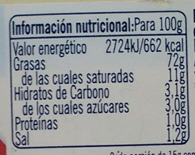 Mayonesa 100% aceite de oliva - Información nutricional
