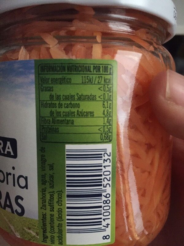 Zanahorias en tiras - Informació nutricional - es