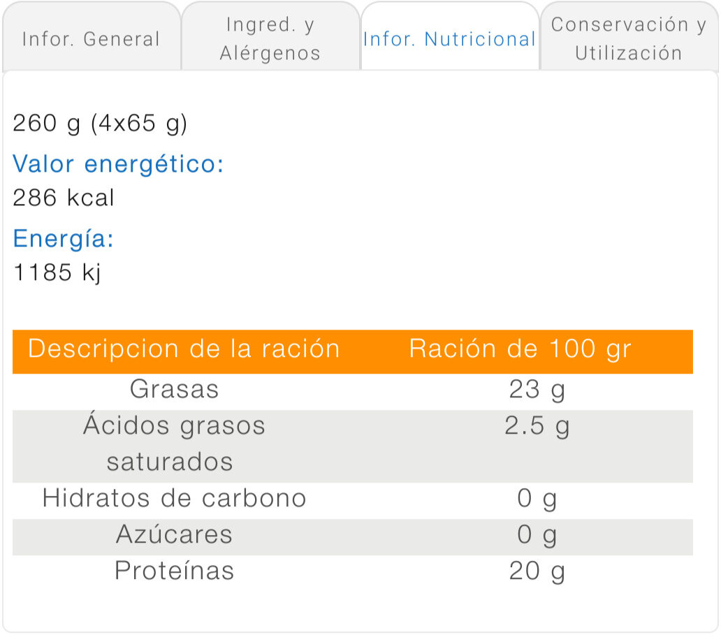 Atún Calvo 3+1 - Informació nutricional - es