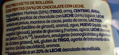 BOLLERÍA CON PEPITAS DE CHOCOLATE CON LECHE - Ingredienser - es