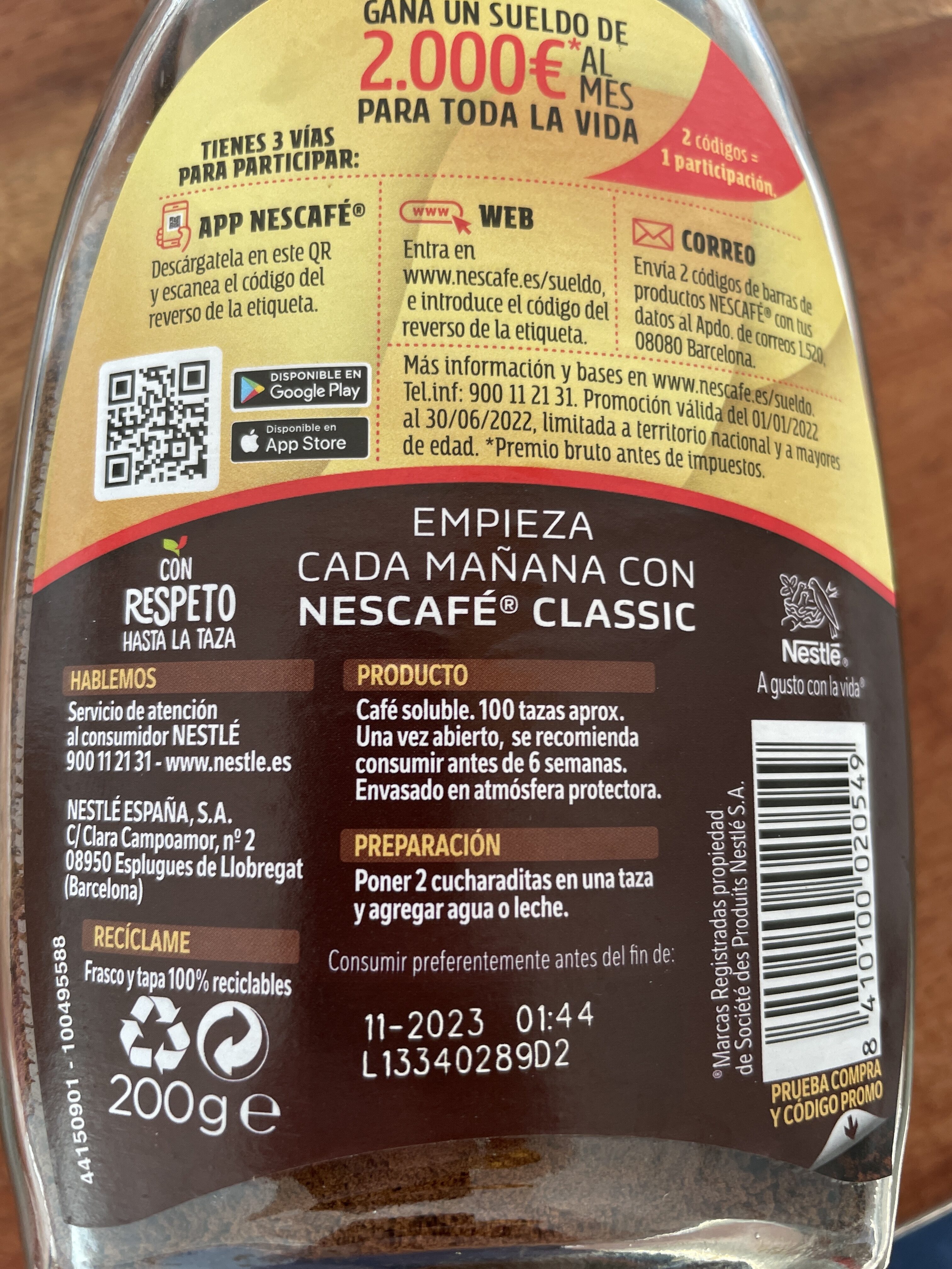 Nescafé classic natural - Recycling instructions and/or packaging information