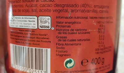 Cacao selección - Información nutricional
