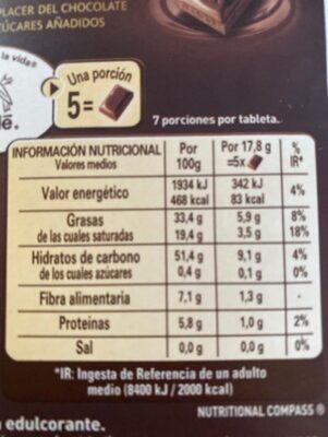 Chocolate negro sin azúcar - Informació nutricional - es