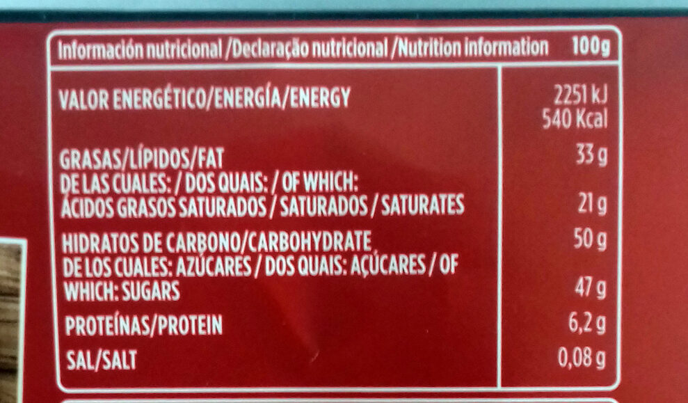Chocolate puro - Informació nutricional - es