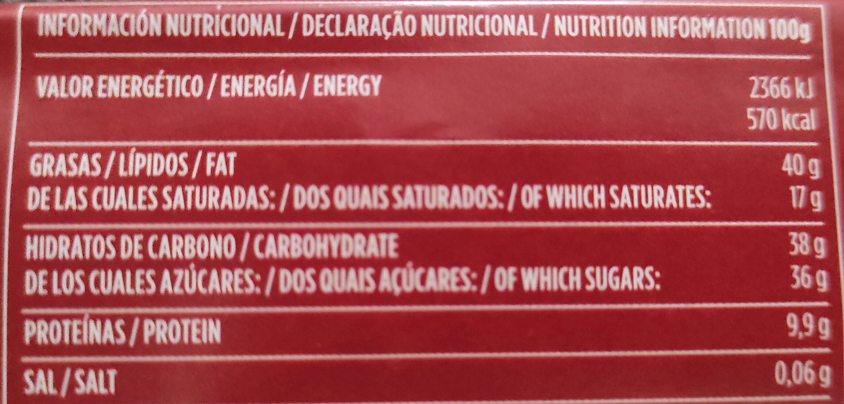 Valor Chocolate puro con almendras - Informació nutricional - es
