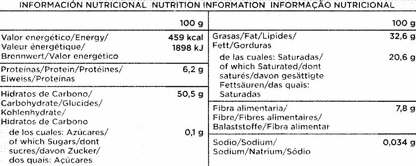 Chocolate 0% Azucares añadidos - Informació nutricional - es