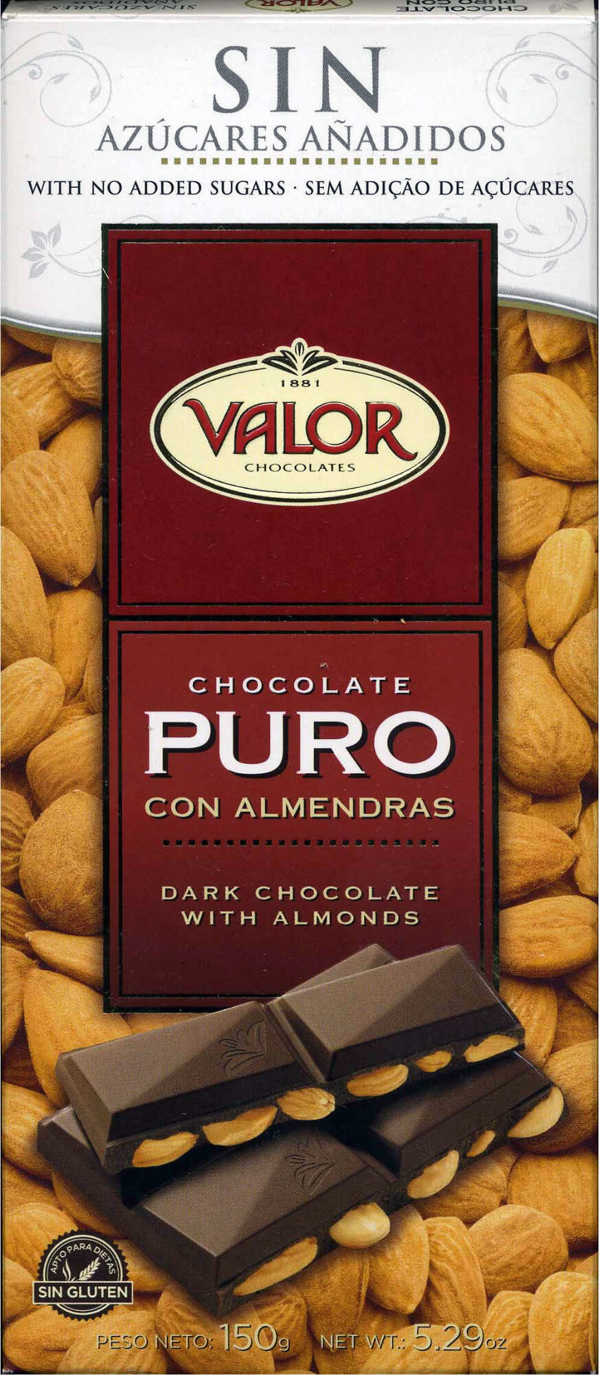 Chocolate puro con almendras enteras 0% azúcares - Producte - es