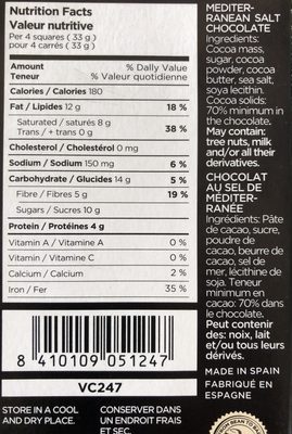 70% CACAO WITH MEDITERRANEAN SALT - Ingredients - fr