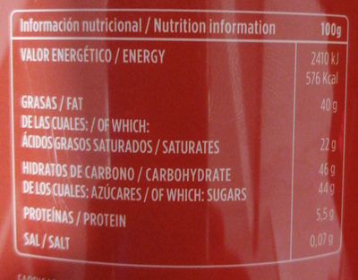 Chocolatissimo - Información nutricional
