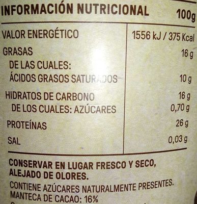 Cacao puro 0% - Información nutricional