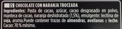 Valor Chocolate negro 70% con naranja - Ingredients - es