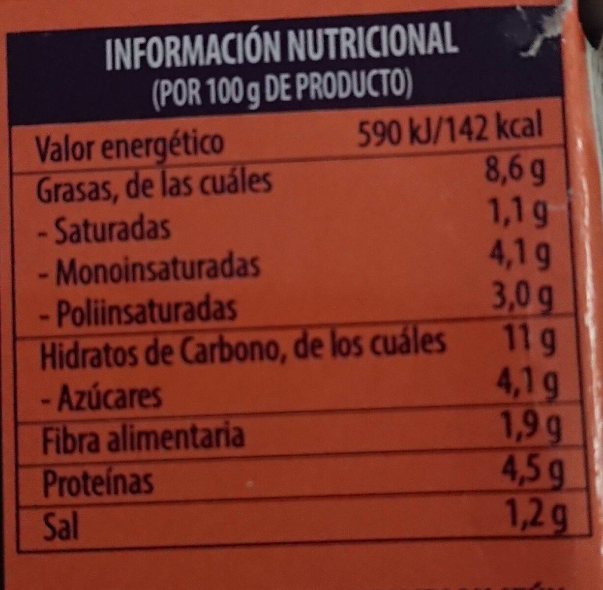 Ensalada Californiana Isabel - Información nutricional