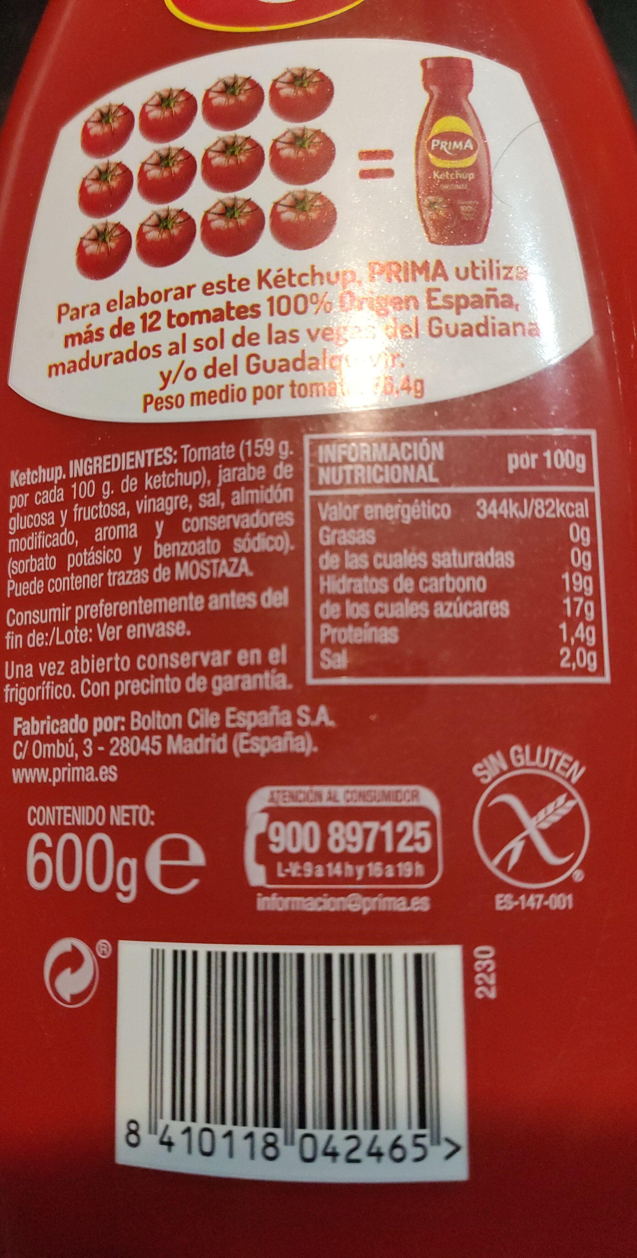 Ketchup clásico - Nutrition facts - es
