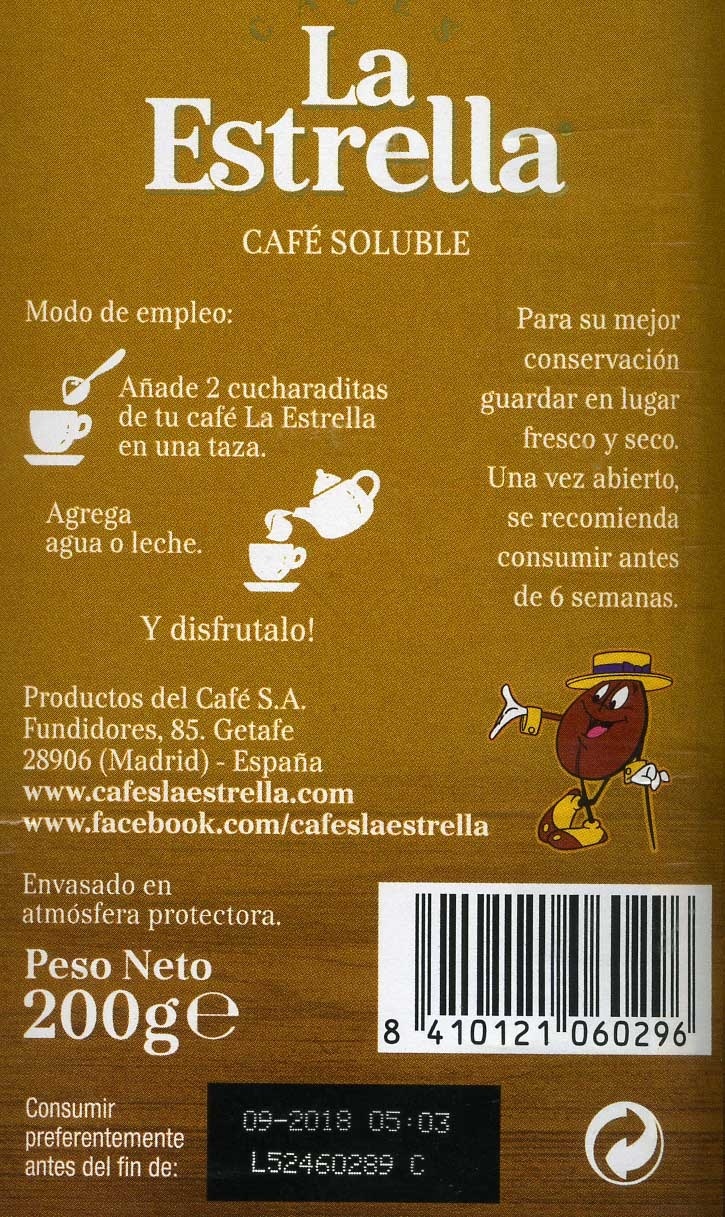 Café soluble - Näringsfakta - es