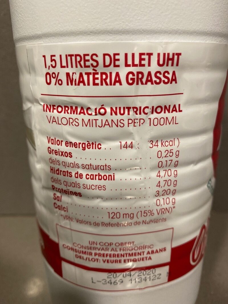 Leche desnatada - Nutrition facts - es