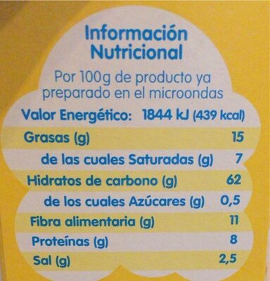 Sabor natural con sal palomitas - Información nutricional
