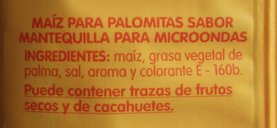 Palomitas mantequilla para microondas envase 100 g - Ingredientes - fr
