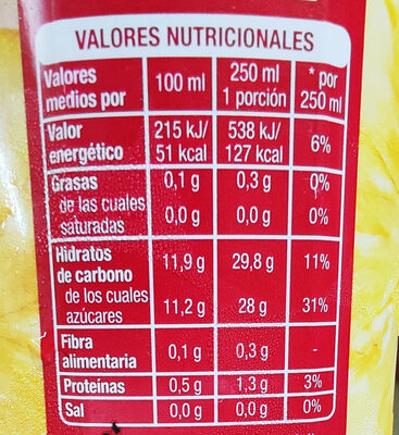 Nectar Pera & Piña - Nutrition facts - es