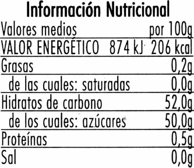 Mermelada de mango de temporada - Informació nutricional