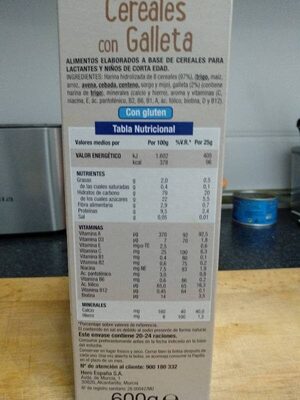 Cereales con Galleta - Tableau nutritionnel - es