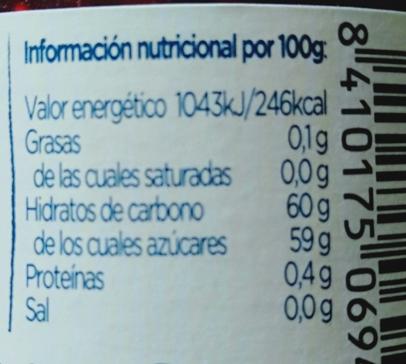 Frambuesas - Tableau nutritionnel - es