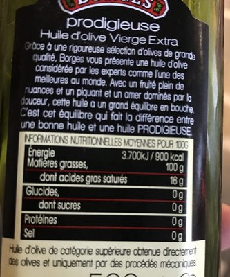 50CL Huile Olive Prodigieuse Borges - Ingredients